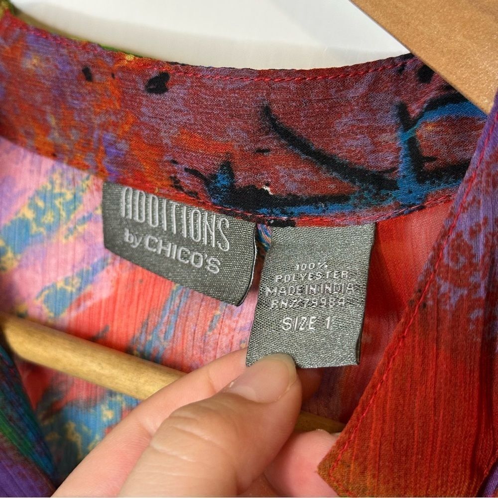 VTG Notations By Chico’s Red Multicolor Oriental Print Button Down Sz 1 / M Boho - Picture 7 of 7